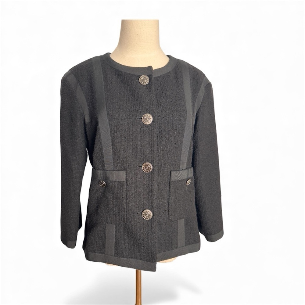 Chanel 2013 Black Cotton Tweed 3/4 Sleeve Jacket – Size 40 - Picture 4 of 15